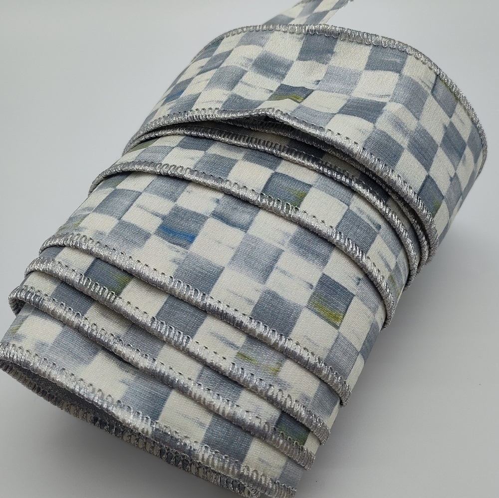 MacKenzie-Childs Courtly Check Ribbon Sterling Silver Wired 2” Wide 3 Yards - Picture 1 of 4